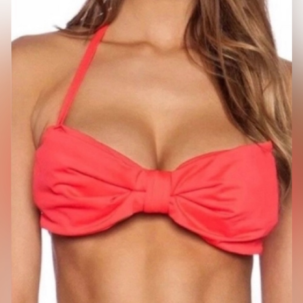 For BUNDLE NWT KATE SPADE Georgica Bow Bandeau Bikini Top In Geranium Size L